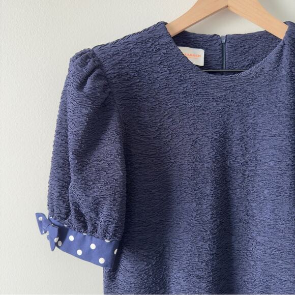 Vintage 1980s David Warren Union Label Dress Drop Waist Polka Dot bow sleeve EUC - Picture 4 of 12